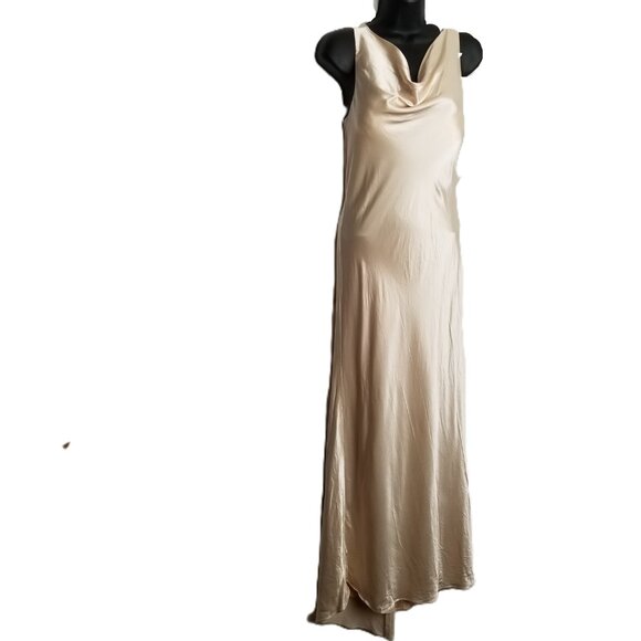 ABS Evening Collection Formal Dress Size 8 Champagne Satin Cowl Neck Bridal Gown - Picture 1 of 16